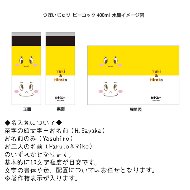 つぼいじゅり  名入れ水筒<br>お絵かき水筒限定デザイン<br>ピーコック 400ml
